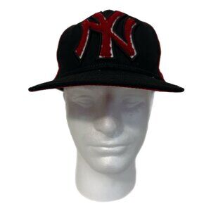 NY YANKEES 100% Wool Ball Cap New York New Era MLB Black Red Size 7 1/8
